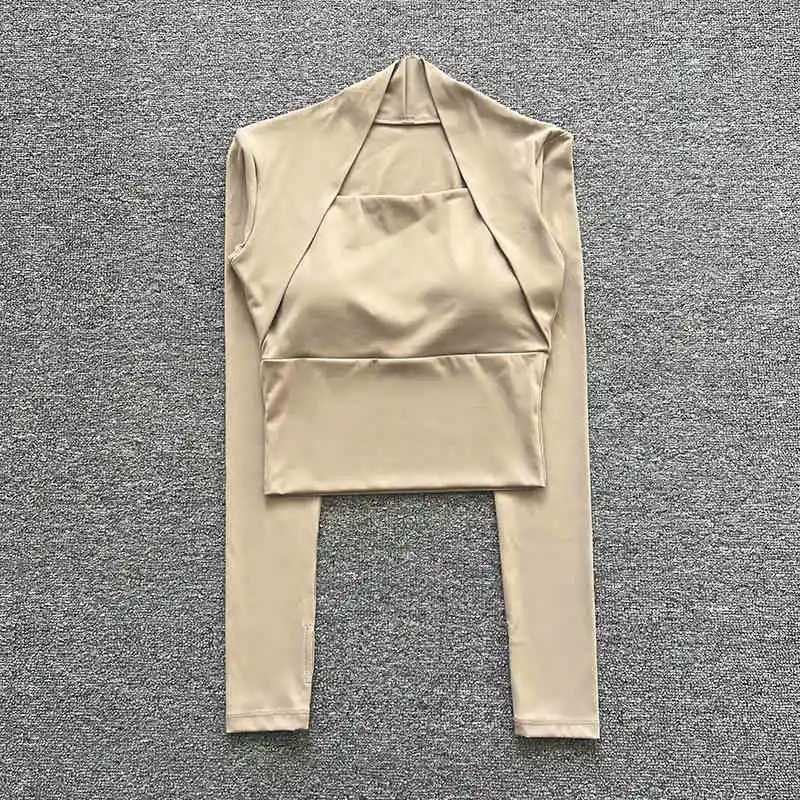 Fitness clothing Solid yoga clothing Womens long sleeved running fitness bra Top activity sportswearXJ250410