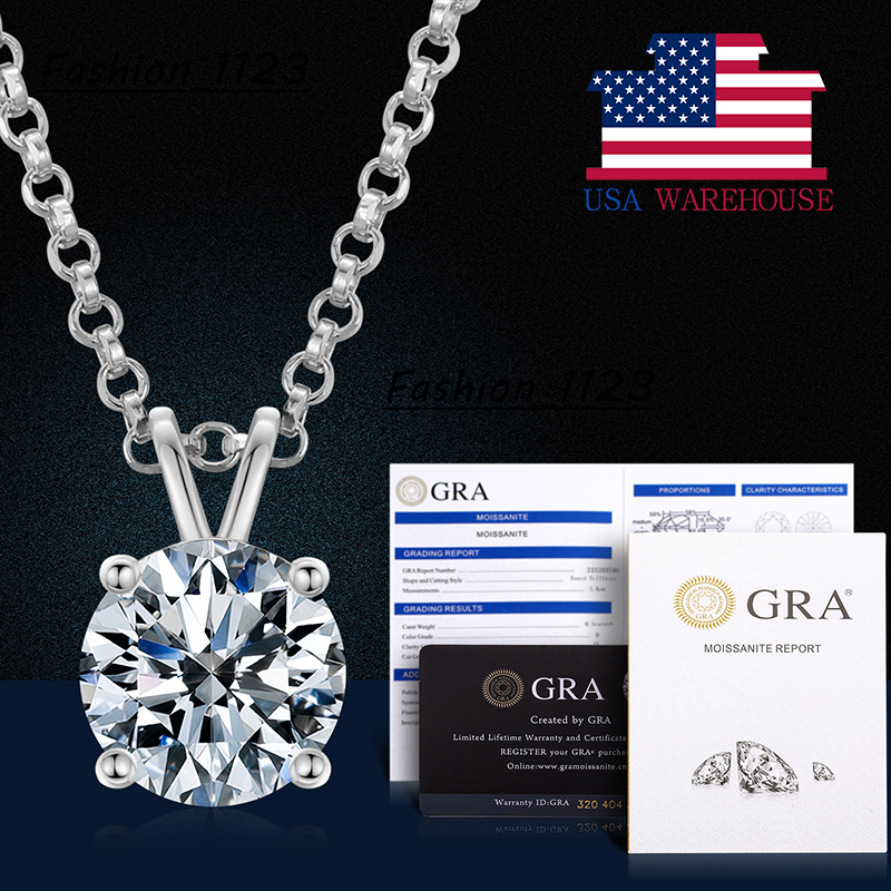 Local US Stock Hot Sale Fine Jewelry Gift Solid 925 Sterling Silver VVS Moissanite Diamond Solitaire Pendant Necklace for Women