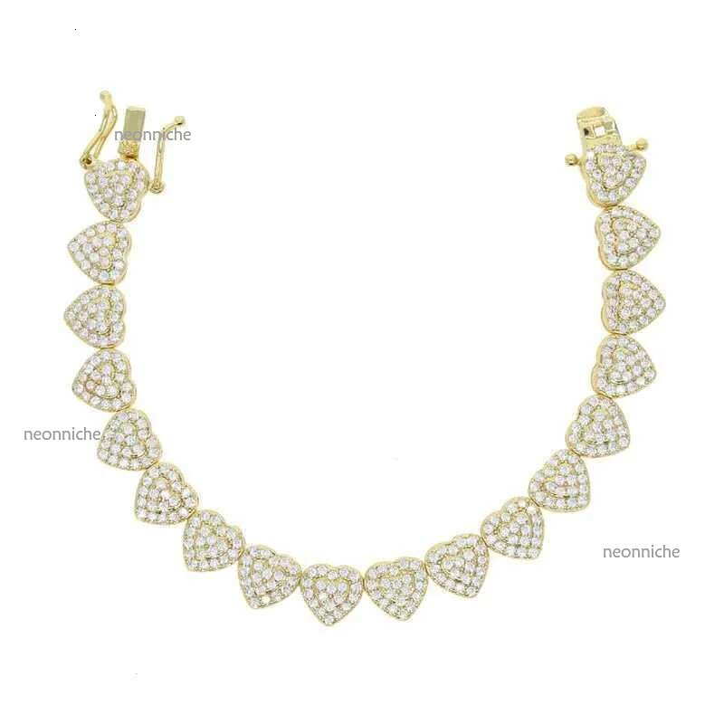 Fine Hip Hop Sier VVS Moissanite Dia Iced Out Heart Bracelet Tennis Chain Jewelry Women Men Necklace