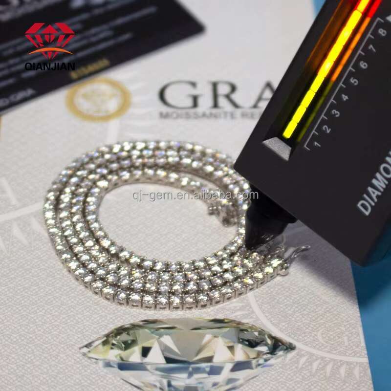 Hip Hop Style round Cut Moissanite Diamond Tennis Necklace 925 Sterling Silver Choker Chain Wholesale Price