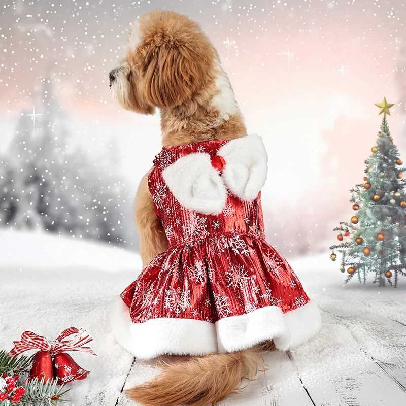 Christmas Dog Dress with Bow Faux Fur Trim Red Snowflake Winter Outfit Warm Velvet Pet Clothing for Small/Medium Dogs J251110