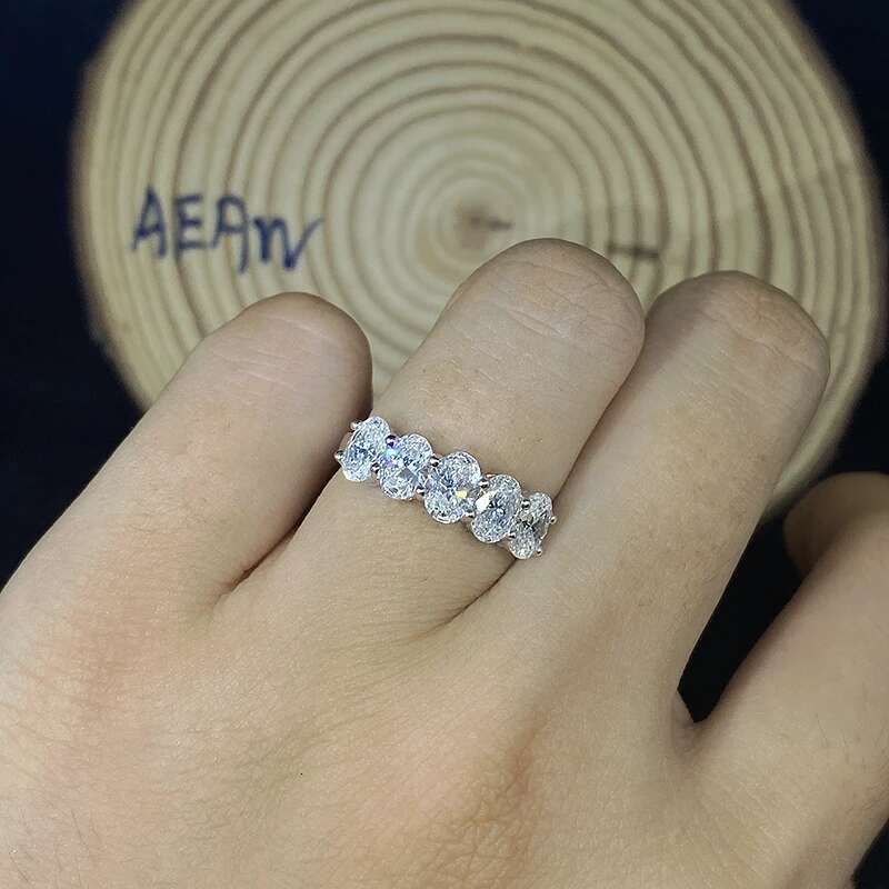 5pcs 14k White Gold 2ctw 100% Real Gold Lab Grown Diamond Oval Brilliant Cut Ring HPHT For Lady Fine Jewery
