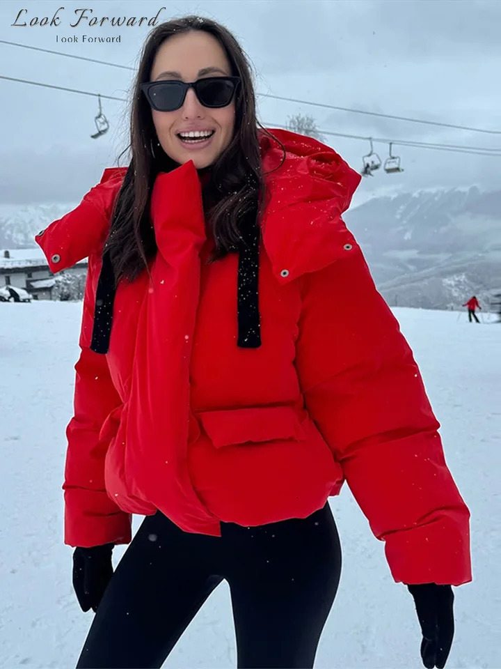 Casual Hooded Padded Jacket Womens Loose Full Sleeves Zipper Pockets Stand Collar Coats 2025 Autumn Winter Ladies Outwear 251107