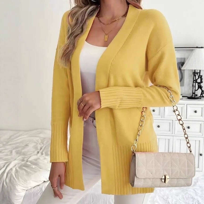 Foreign Trade Cross-Border Plus Size Women's Knitted Cardigan European and American Style Casual Simple Elegant with Pockets Shawl Sweater for Wo