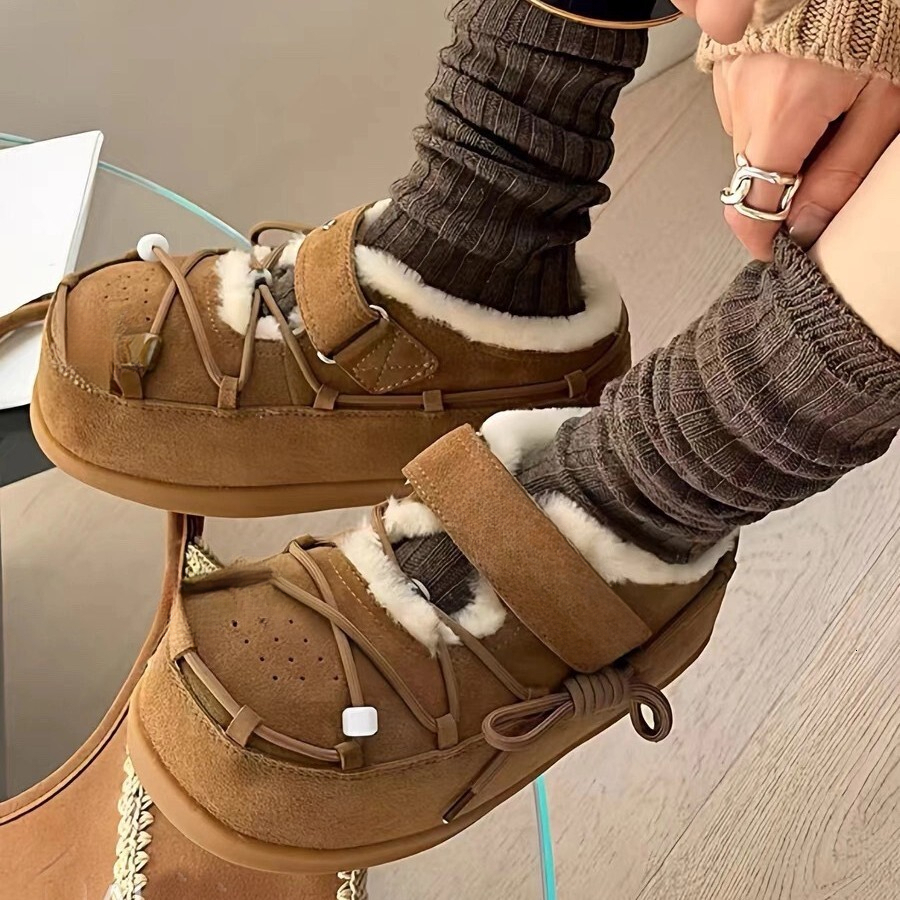 Designer Thick soled Wool Lined Snow Boots New True Fur Leather Shoes Autumn/Winter New Fashion Designer Shoes