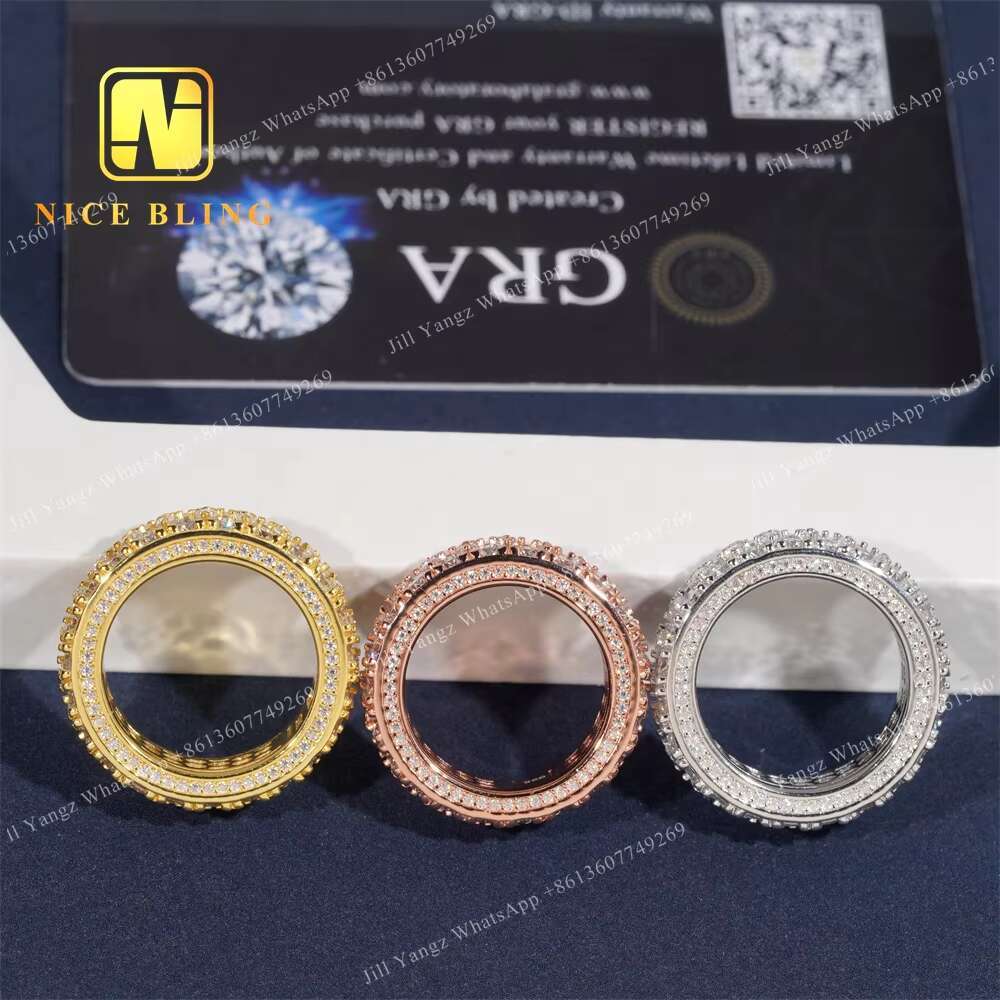 NEW ARRIVAL Affordable Side Setting Band Ring 2 Rows Moissanite Championship Ring 925 Rings for Men Hip Hop Fine Jewelry