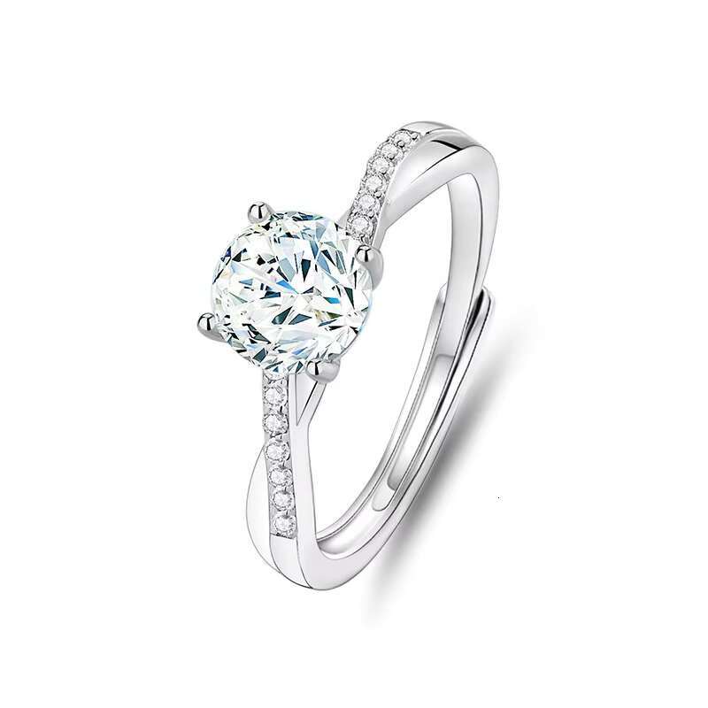 Mosang Stone Ring Womens S925 Sterling Silver Simulated Diamond Wedding Ring Classic Six Claw Closed Ring