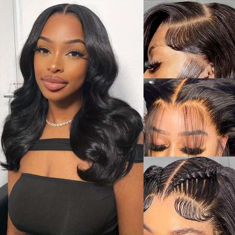200% Density Human Bob - Body Wave, Pre-Plucked & Pre-Cut, 13X4 HD Lace Closure, Natural Black Color, Elastic Band Fit, Perfect For Women, Short Hair 