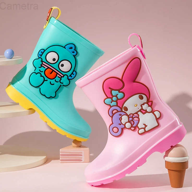 Sanrio Kulomi Melody Childrens Rain Boots Cartoon Non-slip Waterproof Shoes For Boys And Girls Summer Galoshes Mid-calf H251110