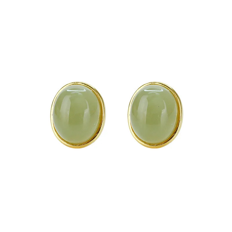 S925 pure silver inlaid with natural Hetian jade earrings with a simple gold-plated retro earring surface fully matched 250407