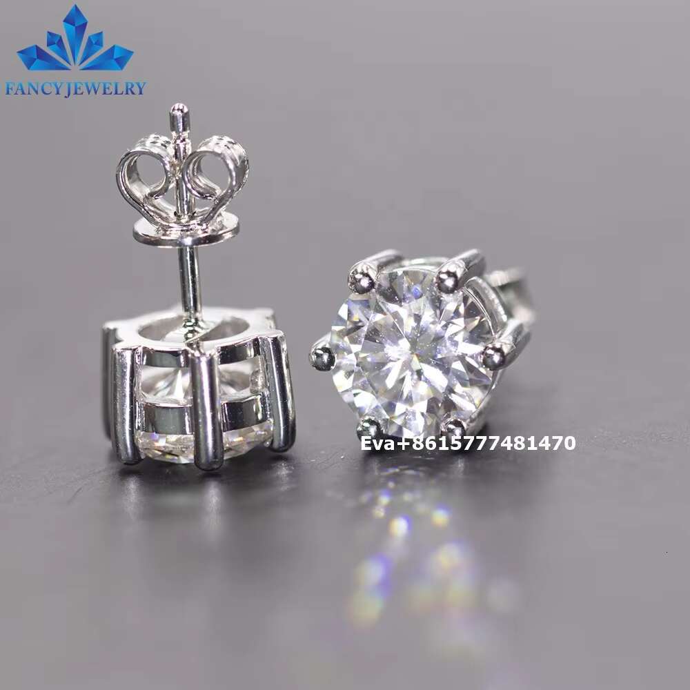 Fancy Factory Wholesale Moissanite Round Earrings 925 Sterling Silver GRA Certidied 0.3ct - 2ct Moissanite Studs