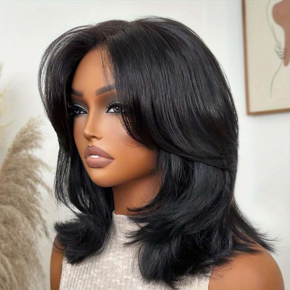 Women's Brazilian Virgin Human Hair Bob Wig - Glueless Front With HD Transparent Lace, 250% Density, Natural Brown/Blondered, Pre-Plucked Baby Ha