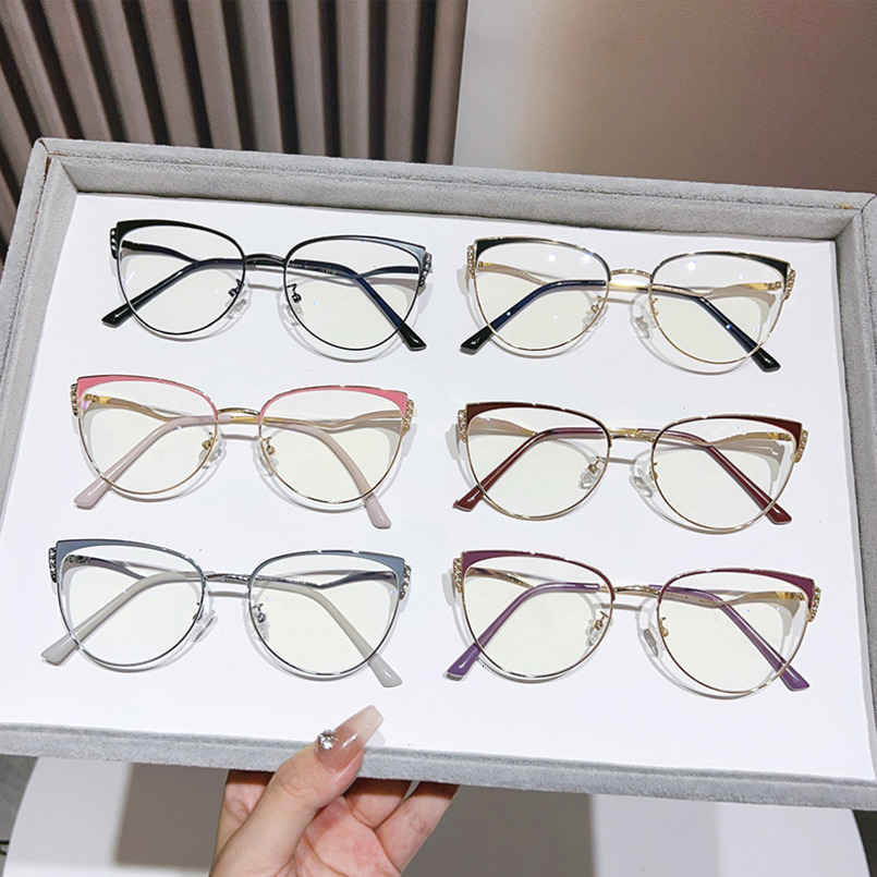 Cross-Border New Cat Eye Fashion Trend High-End Feel Non-Prescription Radiation Protection Versatile Women's Blue Light Blocking Glasses