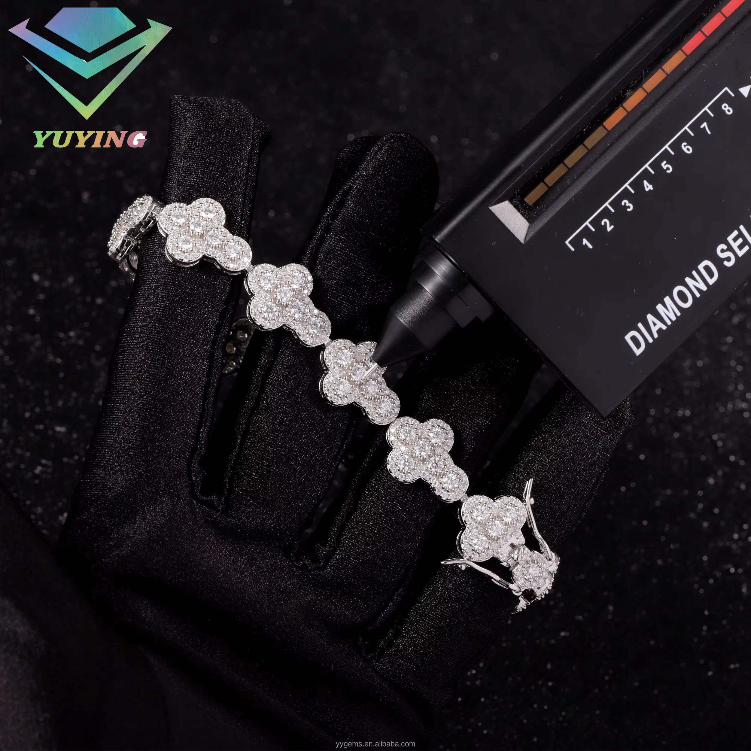 Yu Ying Cross Bracelet S925 Silver Gold Plated Iced Out VVS Moissanite Diamond Bracelet for Hip Hop Jewelry