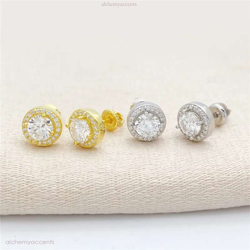 New Fashion Sterg Sier Gold Plated Bg Moissanite Round Studs Earrings for Men Women Jewelry Nice Gift