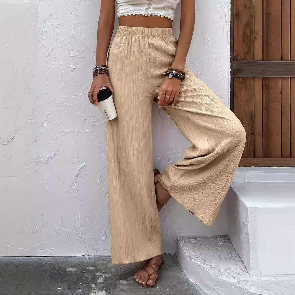 2025 New Foreign Trade Fashion European and American Cross-Border 1688 Women's Casual Loose Slimming Wrinkled Wide-Leg Long Pants
