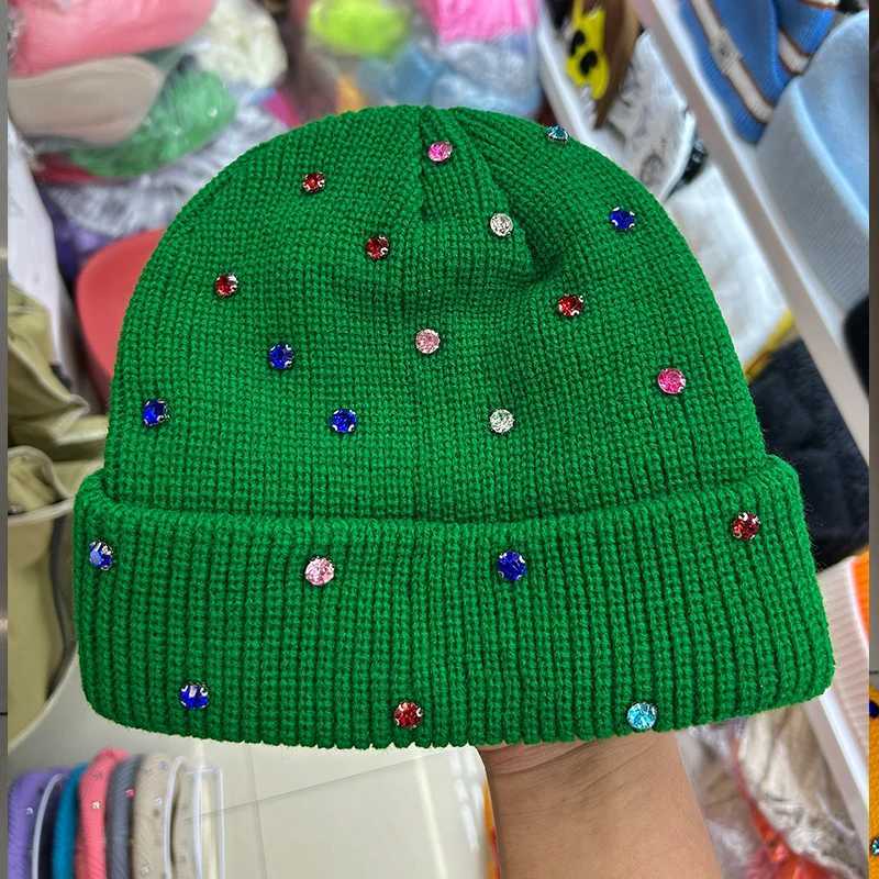 Womens Sparkly Knit Beanie Soft Winter Hat with Colorful Rhinestones for Fall WinterXJ251110