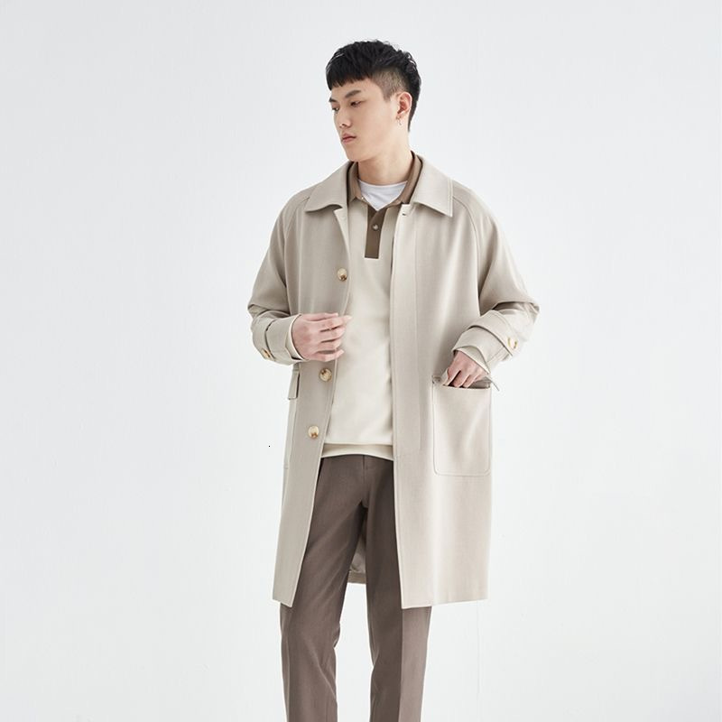 2024 new spring and autumn lapel casual trench coat for men, medium to long loose Korean version jacket, cool top, simple style