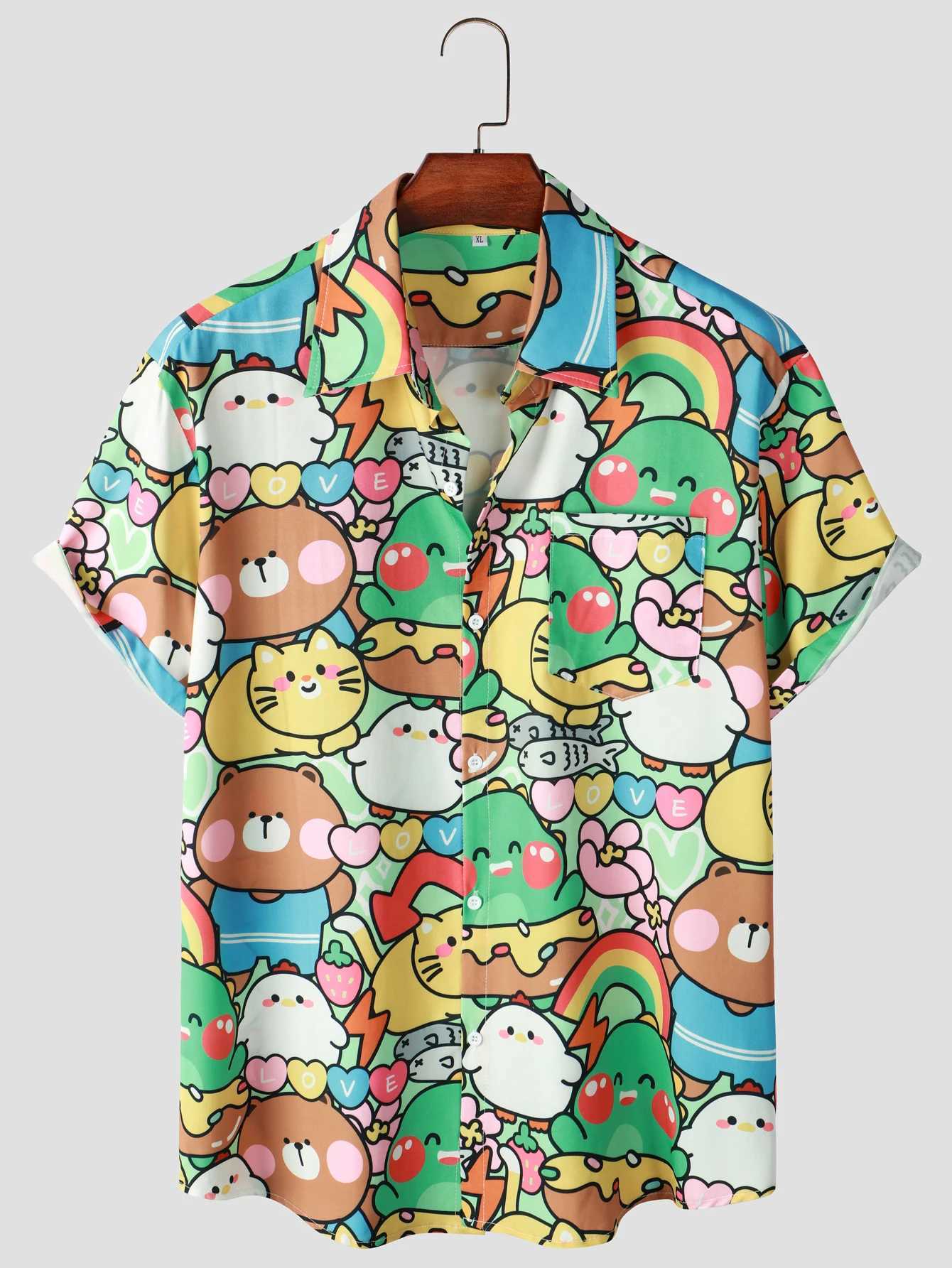 2024 Summer Mens Hawaiian Shirt Printed Fashion Street Short Sleeve Plus Camp Collar Mens Beach Flower Shirt X250410