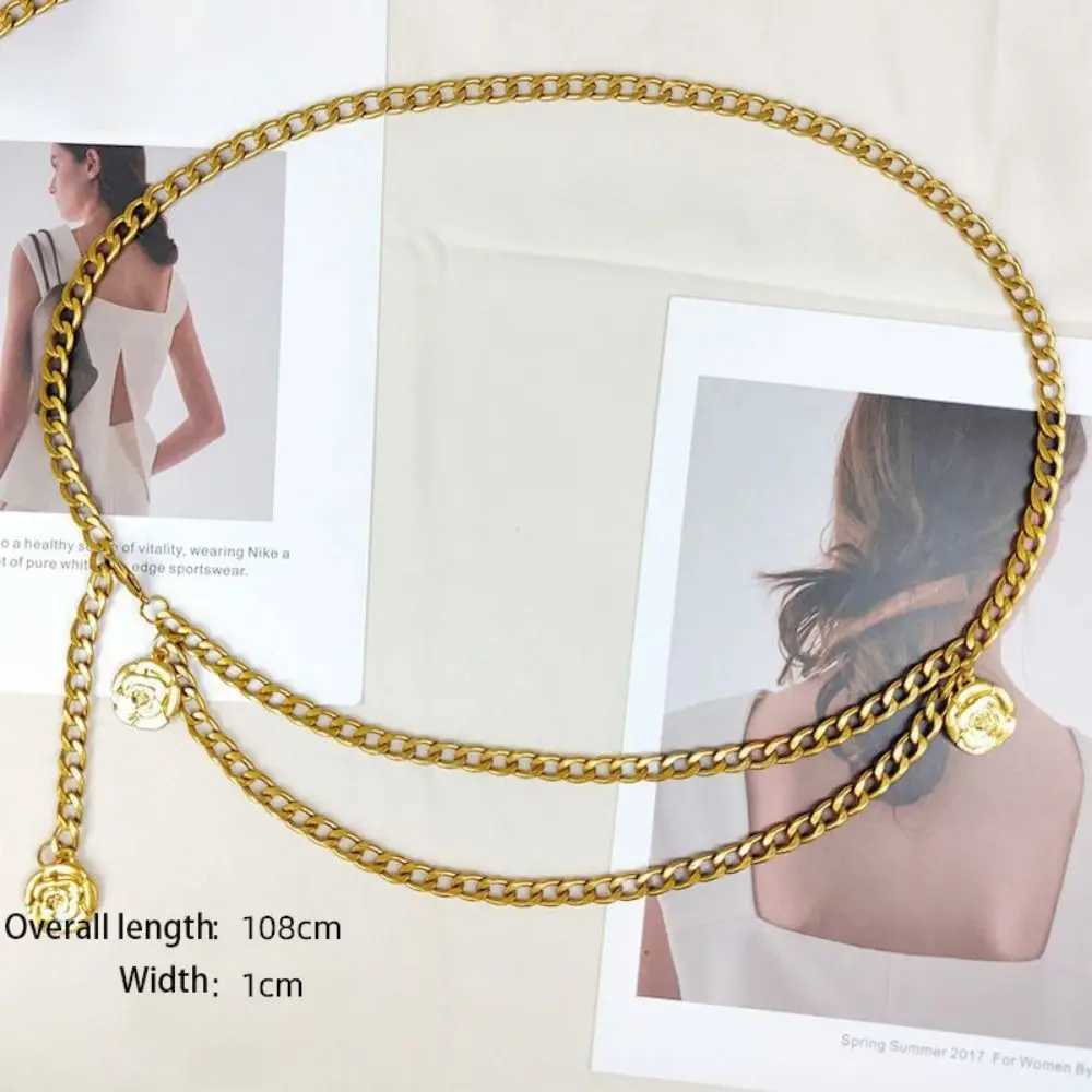Adjustable waist chain fashionable punk jeans metal chain strap floral pendant dress waist belt X250410