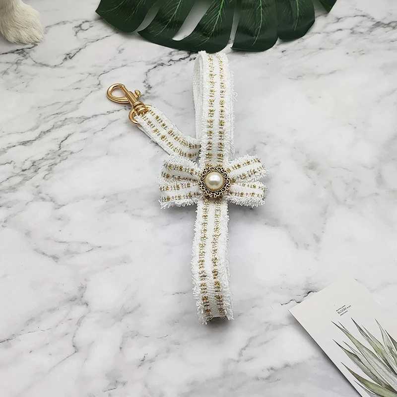 Lace Dog Leash Collar Set Vintage Bowknot Pearl Bells Girl Dog Adjustable Collar for Small Medium Dogs Puppy Collar Pet Supplies J251110