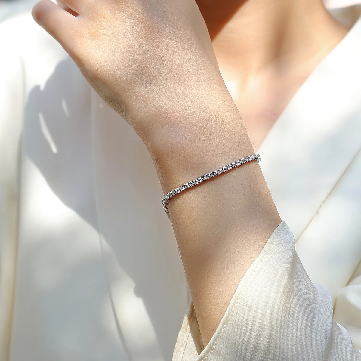 JIUZUAN 2MM S925 Silver Tennis Bracelet Men Ladies Couple Fashion Valentines Day Mothers Day 250408