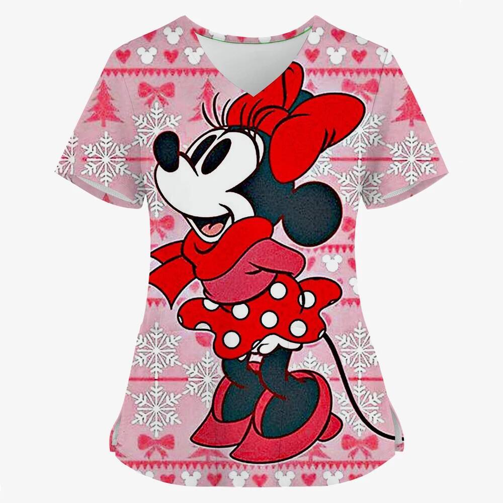 Ddmytues Christmas Mouse Surgical Clinical V-Neck, Women's Casual Simple Medical Dress, New F