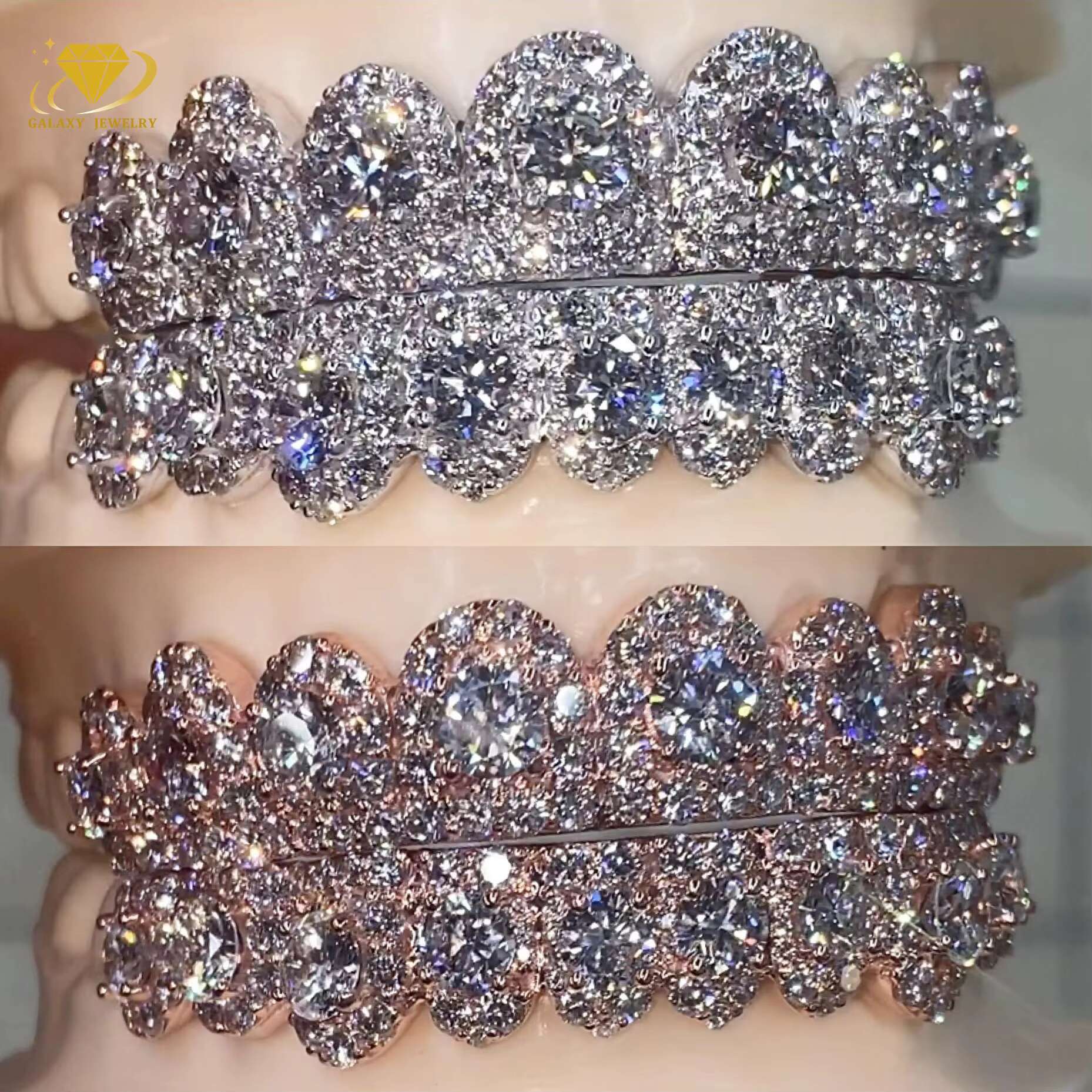 Custom Flower Setting Ice Out Grillz Hip Hop Jewelry Big Stone Grillz VVS Moissanite Diamond Grillz 925 Silver for Man