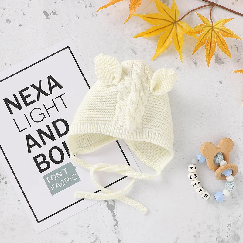 Baby Hats Knit Infant Boy Girl Bonnet Fashion Cute Ears Adjustable born Kid Cap 024M Children Clothing Accessories Warm Fall 251103