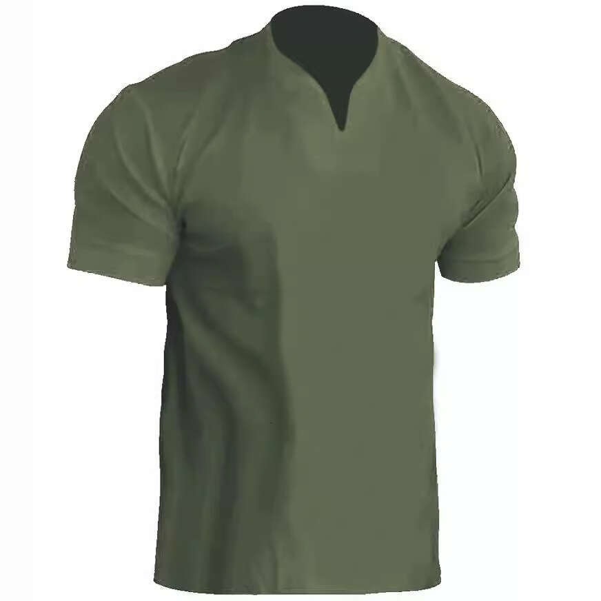 Foreign Trade Muscle Men Fitness Plus Size Sports T-Shirt Men's Elastic Cotton Pocket Short Sleeve Summer V-Neck Polo Shirt