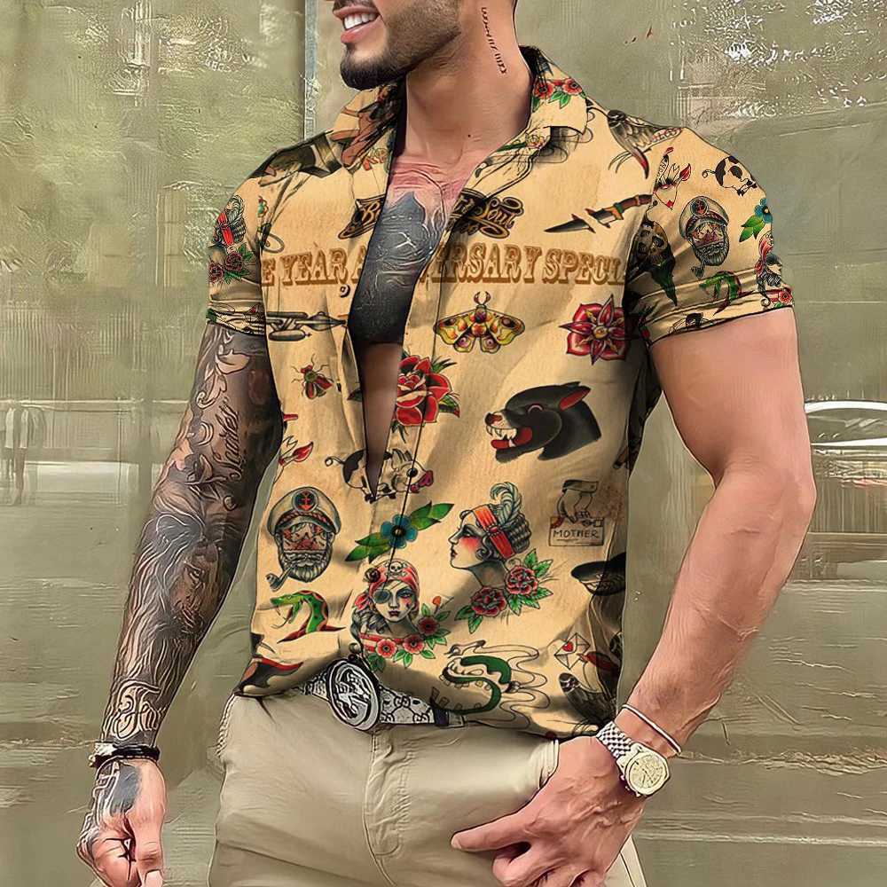 Summer Tattoo Shirt Hawaiian Mens Brand Short Sleeve Top T-shirt Casual Mens Shirt Camisas De Hombre Clothing X250410
