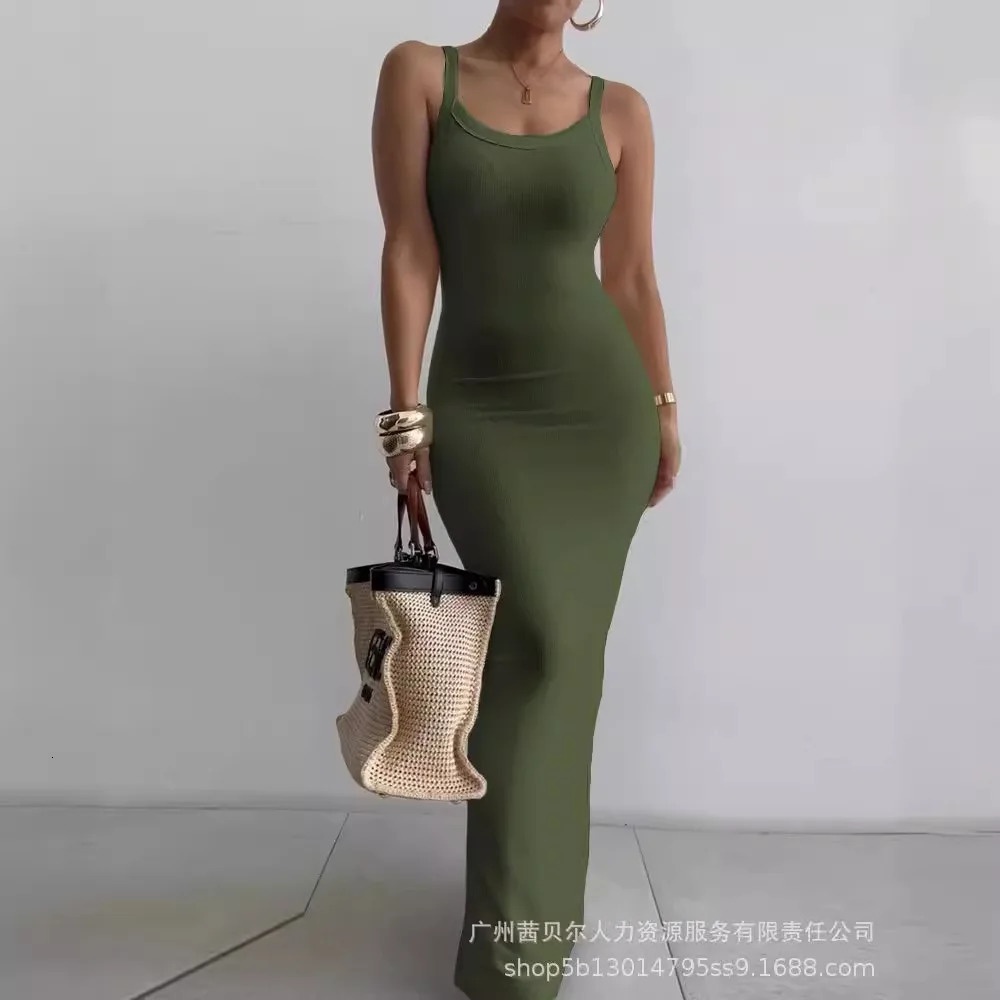 Sexy Belt Bodycon Maxi Dress for Women Summer Fashion Sleeveless Extra Long Party Dress Elegant 250409