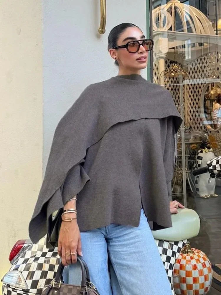 Ladies Autumn Winter Jacket Women Casual Commuter Coat Knitted Loose Oversize Asymmetric Elegant Split Chic Scarf 251110