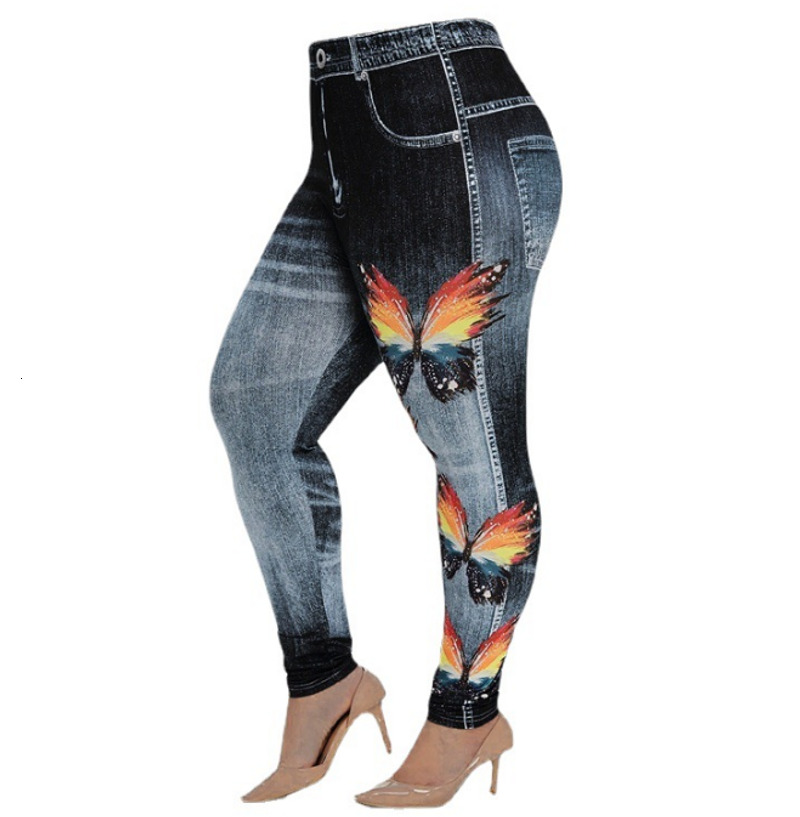 Women's Printed Multi-Color High Waisted Butterfly Pattern Slimming And Hip Lifting Pants