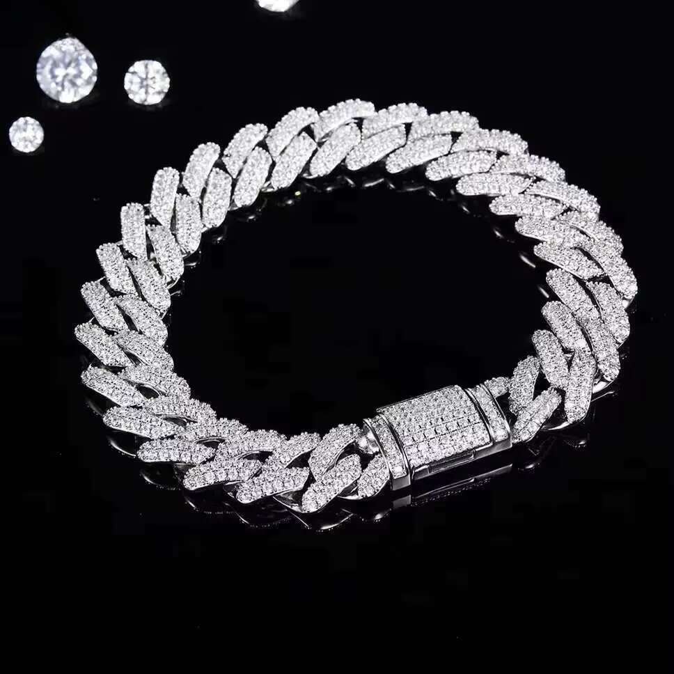 Qianjian Customized 10mm VVS Moissanite Sterg Sier Cuban Chain Unisex Hip Hop Anniversary Bracelet