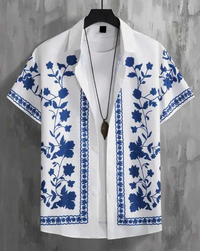 New Summer Mens 3D Printed Floral Shirt Neutral Fashion Casual Fresh Style Oversized Breathable Collar Button Hawaiian Shirt X250410