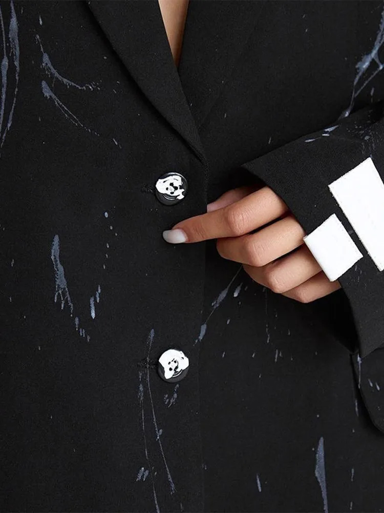 Graffiti Hollow Out Off Shoulder Coat Woman Loose Print Lapel Single Breasted Long Sleeves Jacket Casual Chic Womens Suit Coats 251110