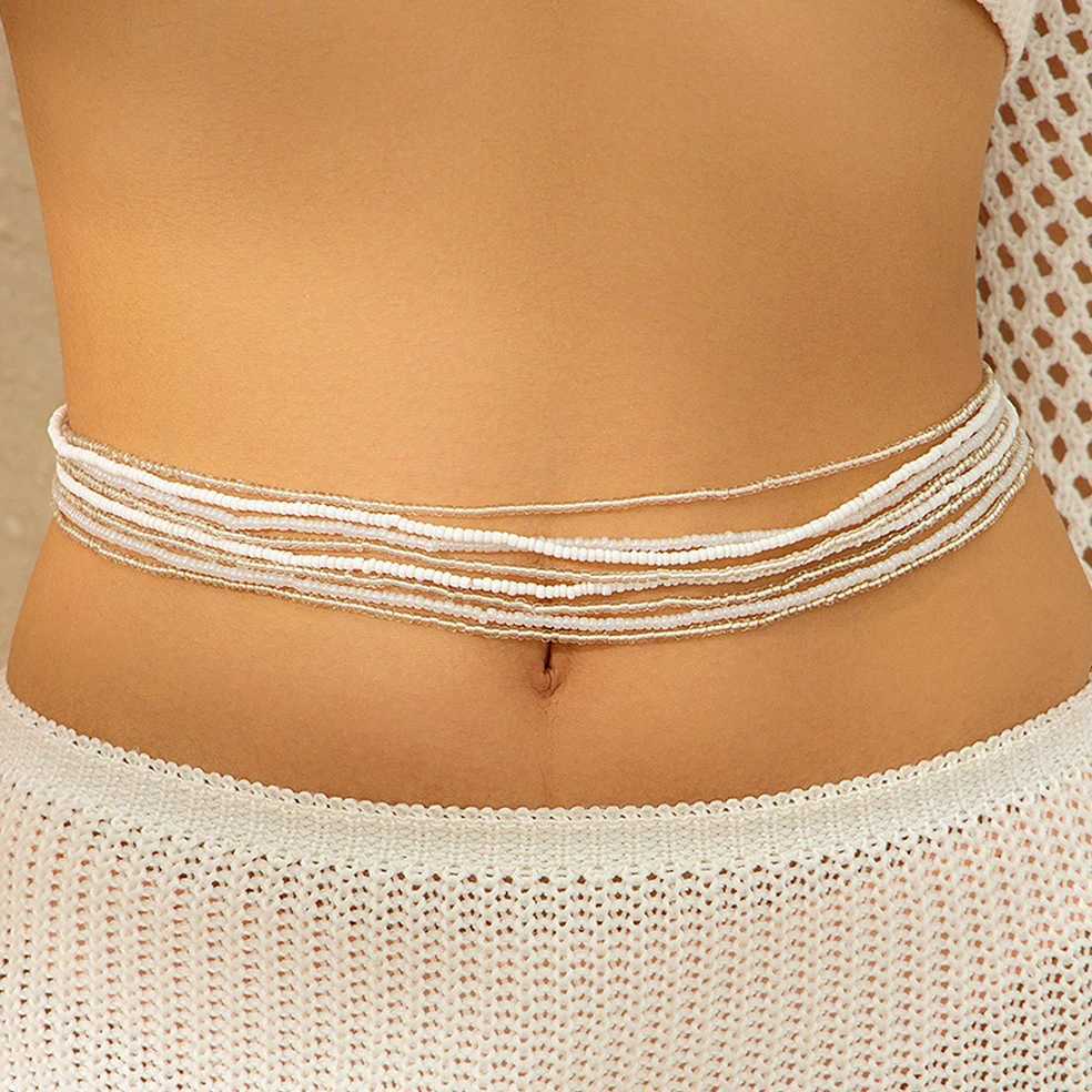 Ingemark 8Pcs/Set Bohemian Bead Waist Chain Warm Girls Summer Beach Bikini Elastic Navel Belt Y2K Jewelry Accessories X250410