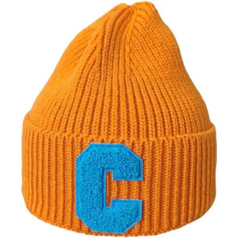 1PC Unisex Winter Knitted Hat Big C Letter Simple Beanie Cap Korean Version Skullies Beanies Soft Hip Hop Casual Bonnet CapsXJ251110