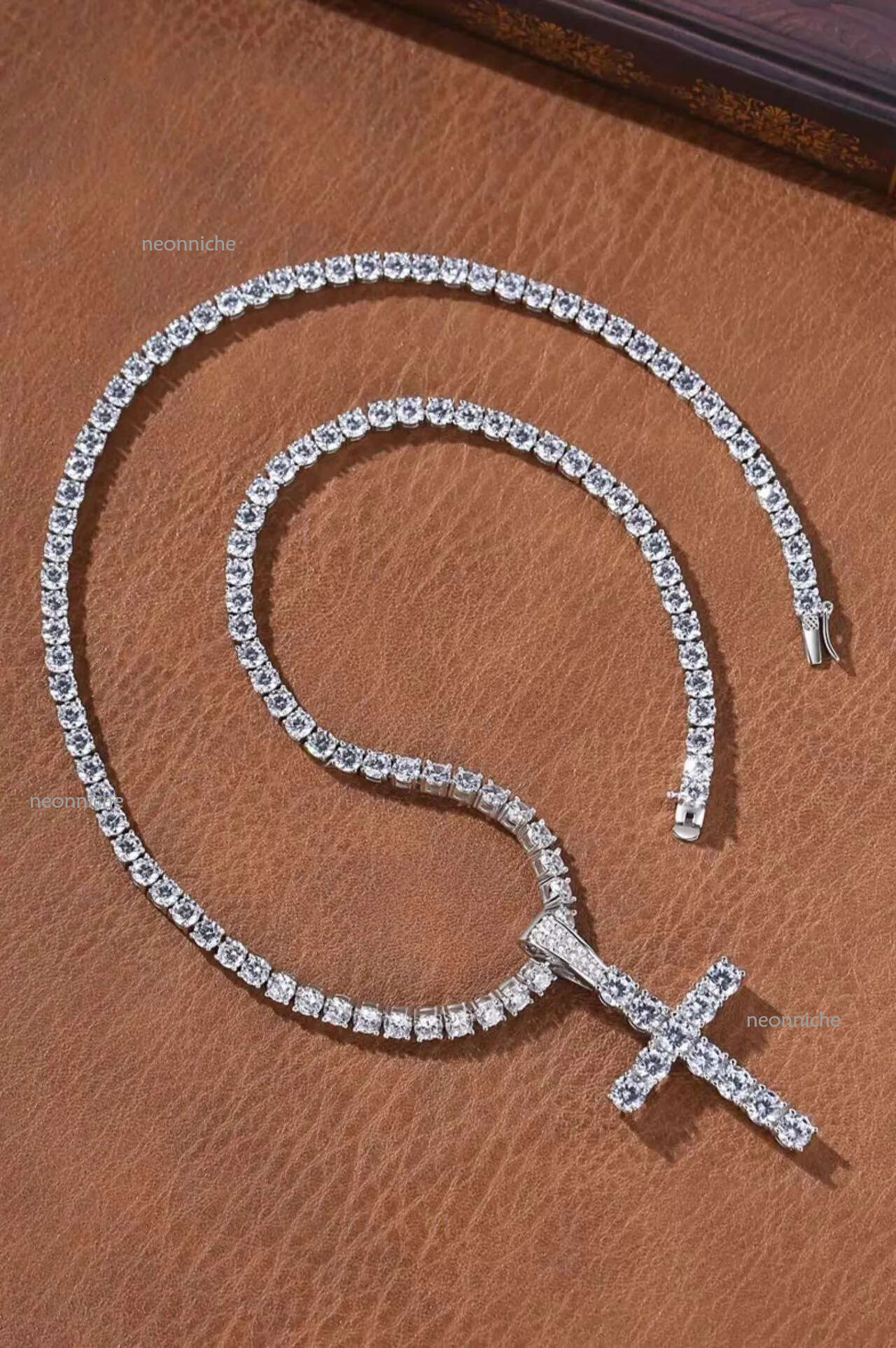 Cross Pendant Necklace Hip Hop 4mm 5mm Vvs Moissanite Dia Tennis Chain Sier for Women Men Jewelry