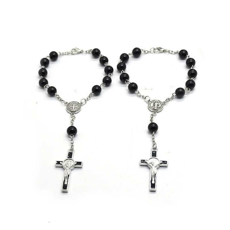 Exquisite Rosary Cross Bracelet Jewelry Black Glass Beads Rosary Bracelet Must-have Item for Catholicism PrayerT251110