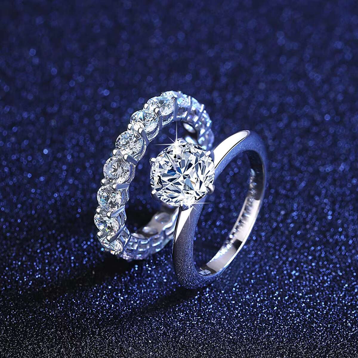 Wholesale Mosan Diamond Ring S925 Silver Combination European American Wedding Banquet Trendy Stacking Style White Gold Rhodium