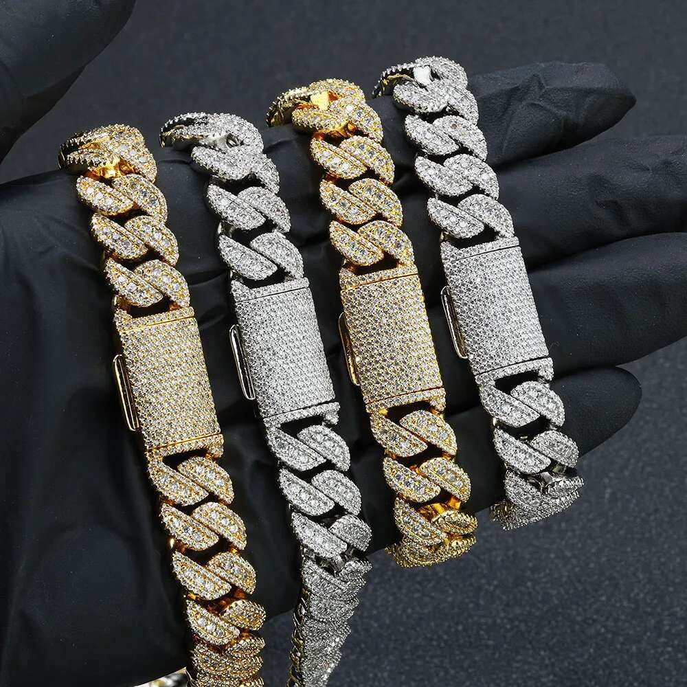 New 14mm Moissanite Cuban Diamond Chain Hip Hop Cuban Iced Out Chain For Men 925 Sterling Silver VVS Jewelry Necklace