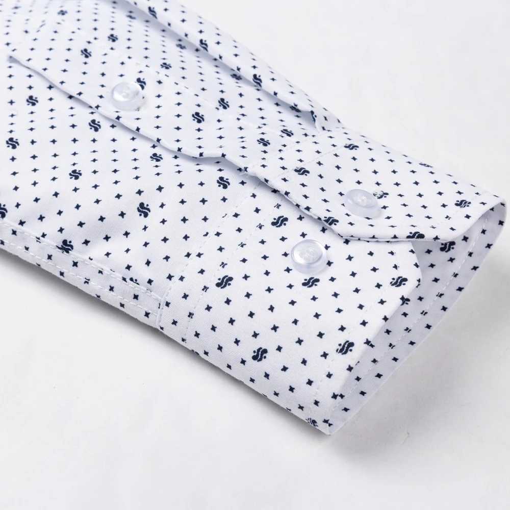 Mens Classic Long Sleeve Print/striped Basic Dress Shirts Single Patch Pocket 65 Cotton Business Standard-fit Office Shirt K251110