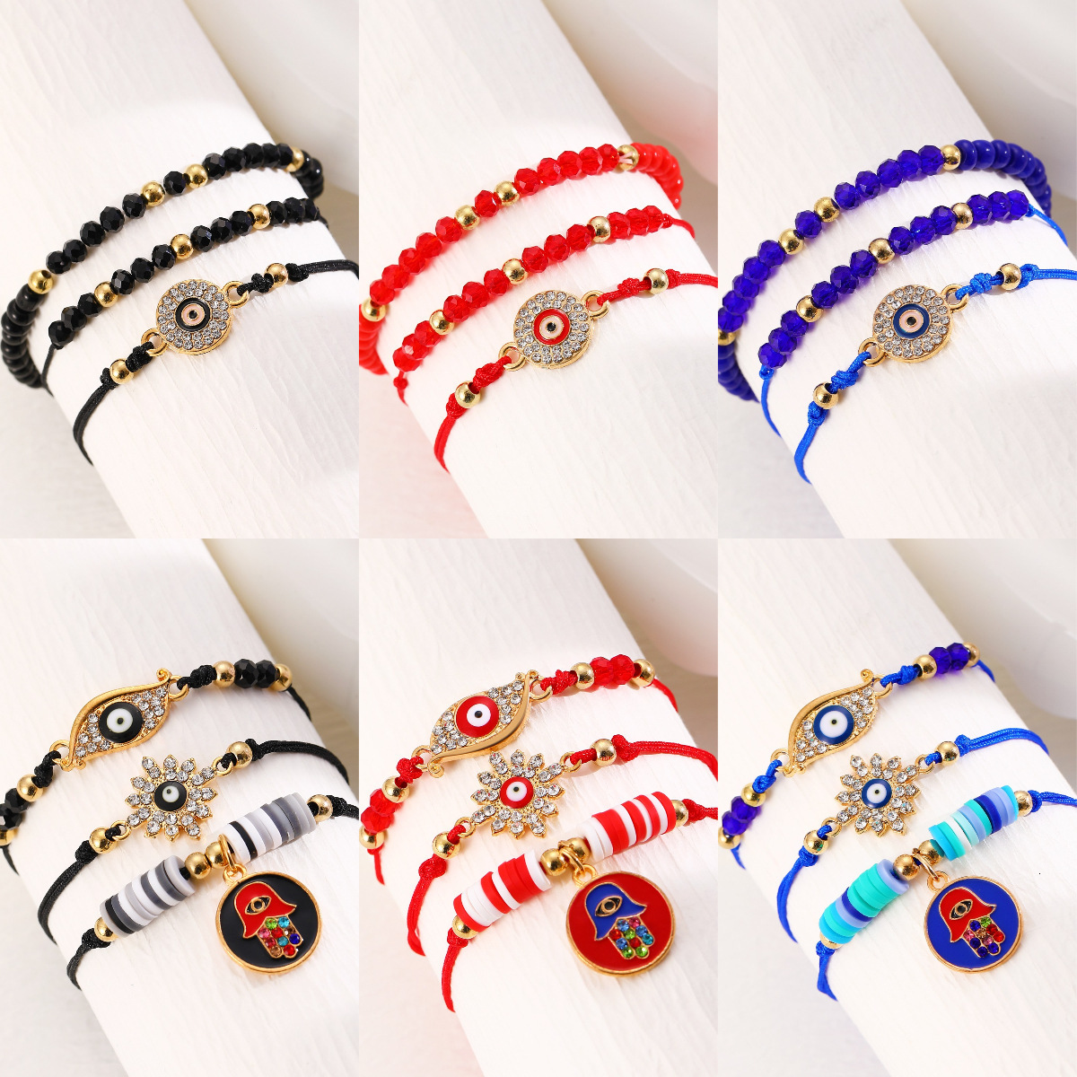 Devil's Eye Bracelet Set Fatima Blue Eyes Multi-layer Women's Beaded Stacking Bracelets