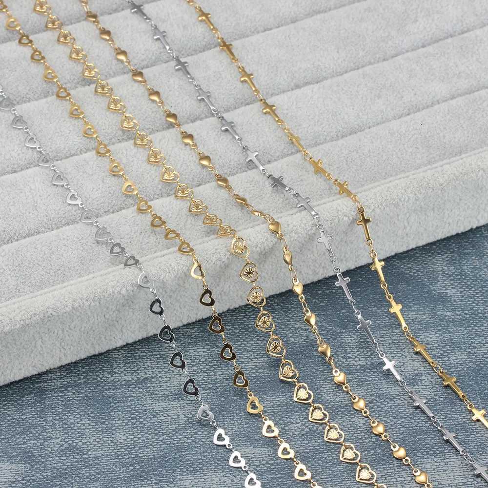 7-9 Inch Stainless Steel Bracelets For Women Heart Cross Chain Bracelets Charms Femme Gold Silver Color Female Fashion JewelryT251110