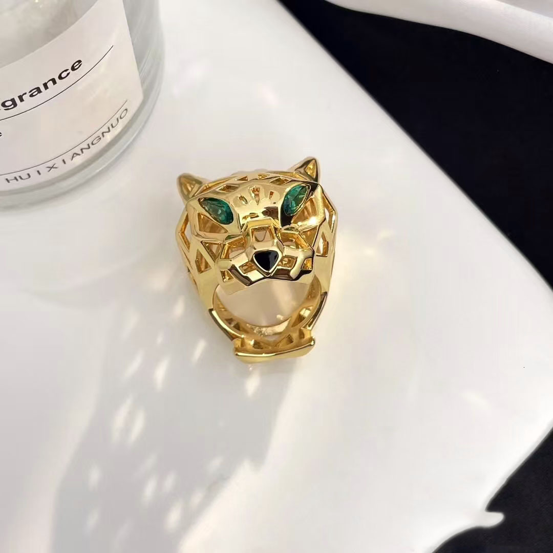 Cross Border European And American Fashion Rings Charming Designer Rings Cool Hollow Green Eyed Tiger And Leopard Head Rings Fashionable Jewelry