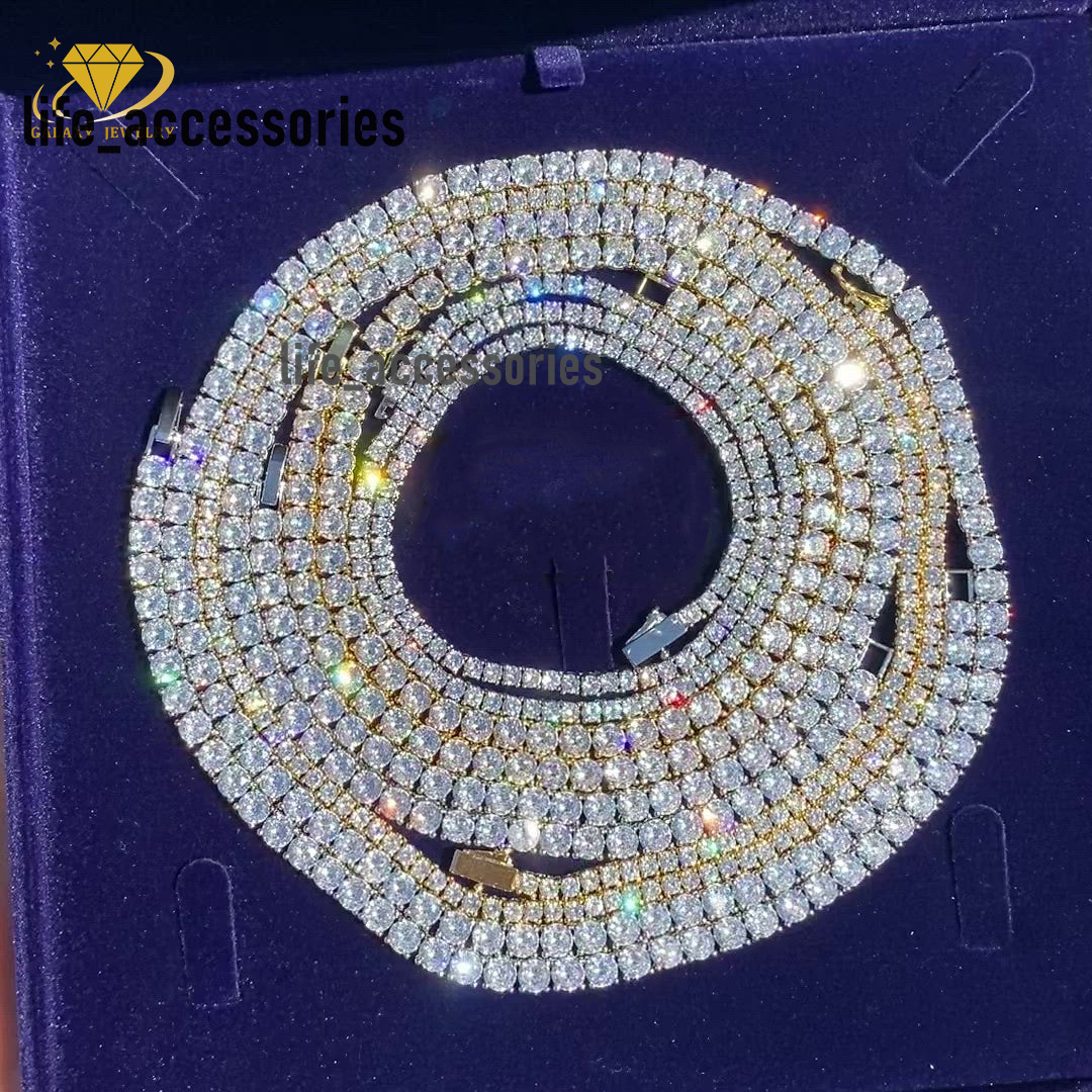 Hip Hop Pendant Accessory 3mm Tennis Chain Pass Diamond Tester Iced Out VVS Moissanite 925 Silver Tennis Chain Necklace