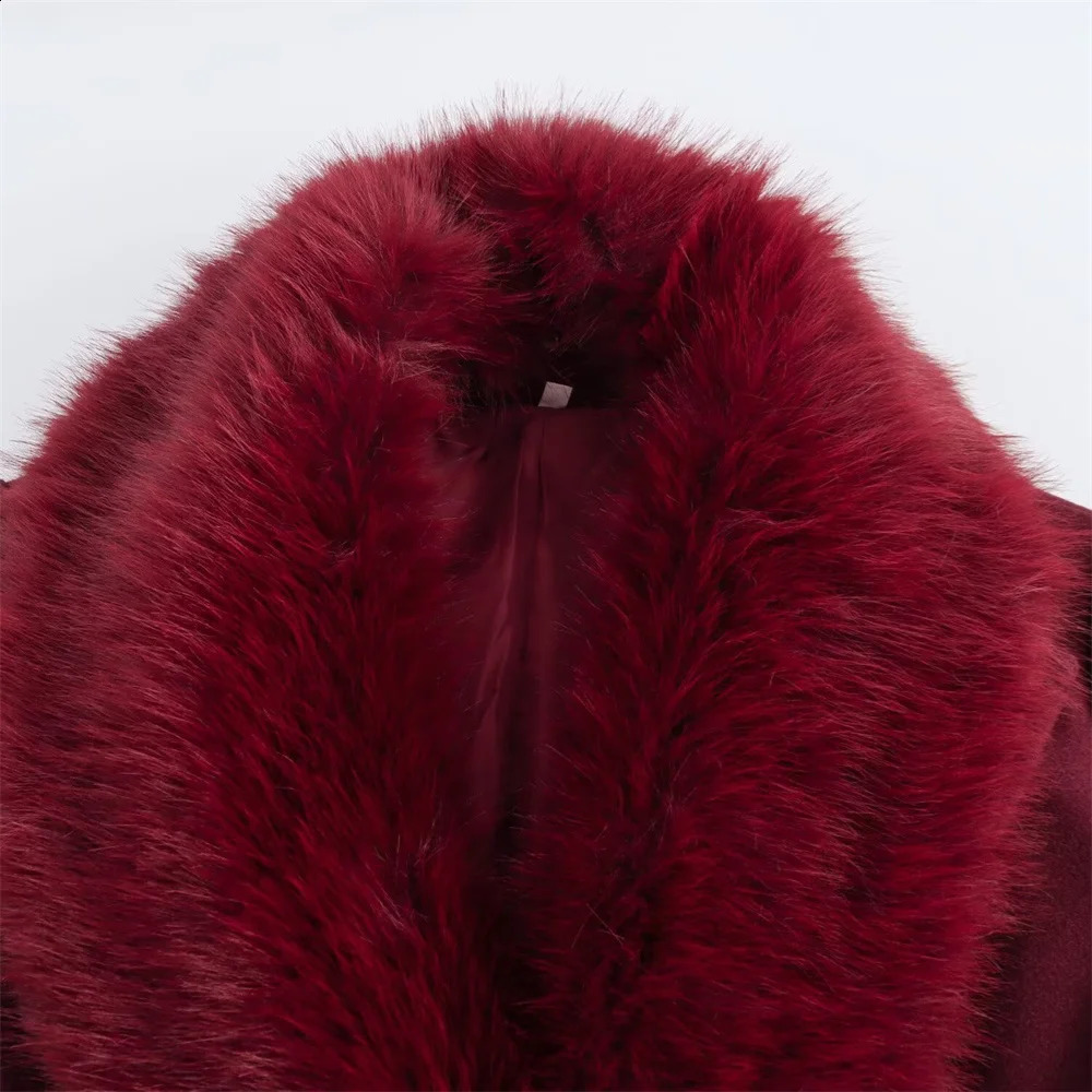 womens lapel single breasted fur collar coat jacket belt decoration autumn and winter womens clothing 251105