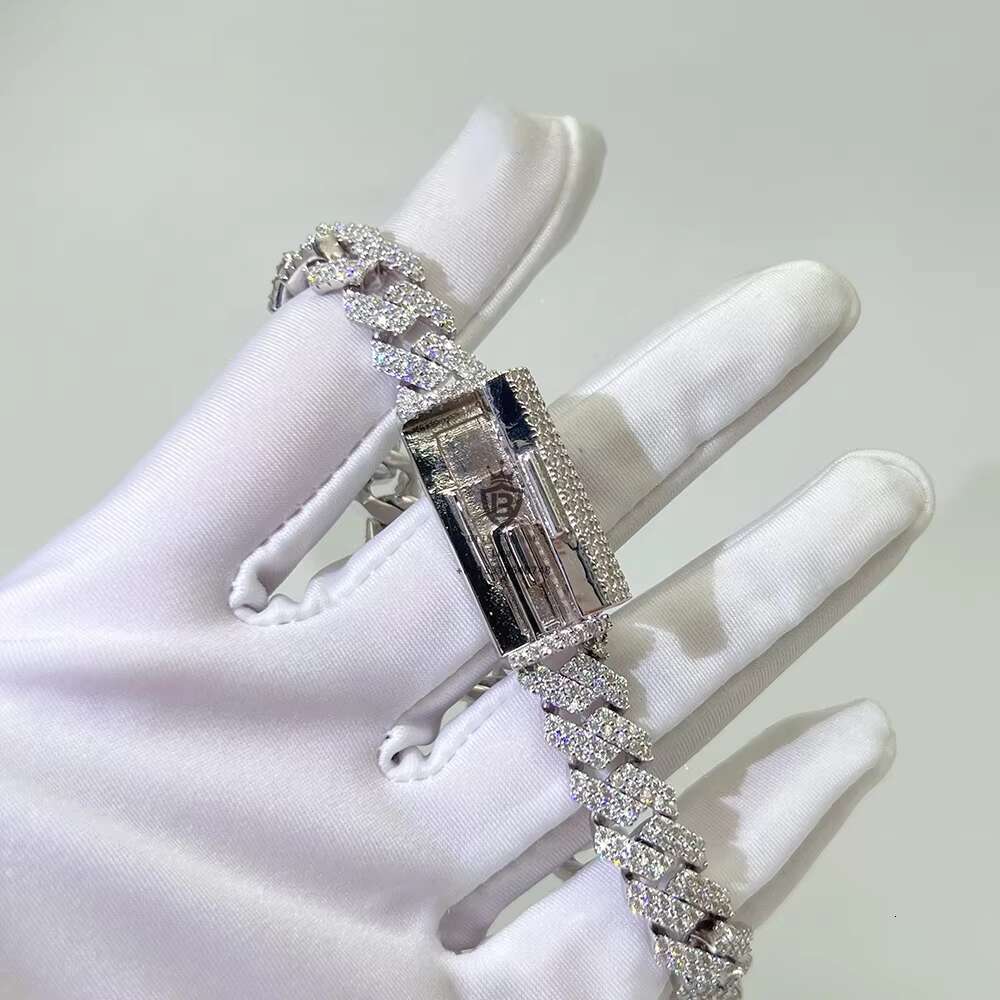 Hot Selling Wholesale Price Custom Bling 10mm Women 925 Silver Moissanite Miami Cuban Link Bracelet